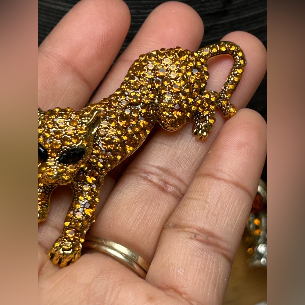 Gold-Tone Pave Crystal Panther Brooch